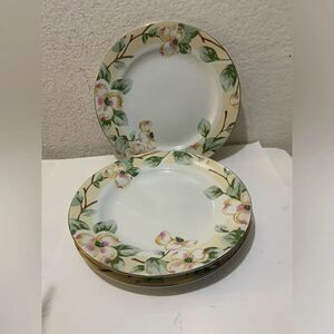 FAIRFIELD Fine China  DOGWOOD 4 dinner plates Floral Gold Rim 10.5” G21
